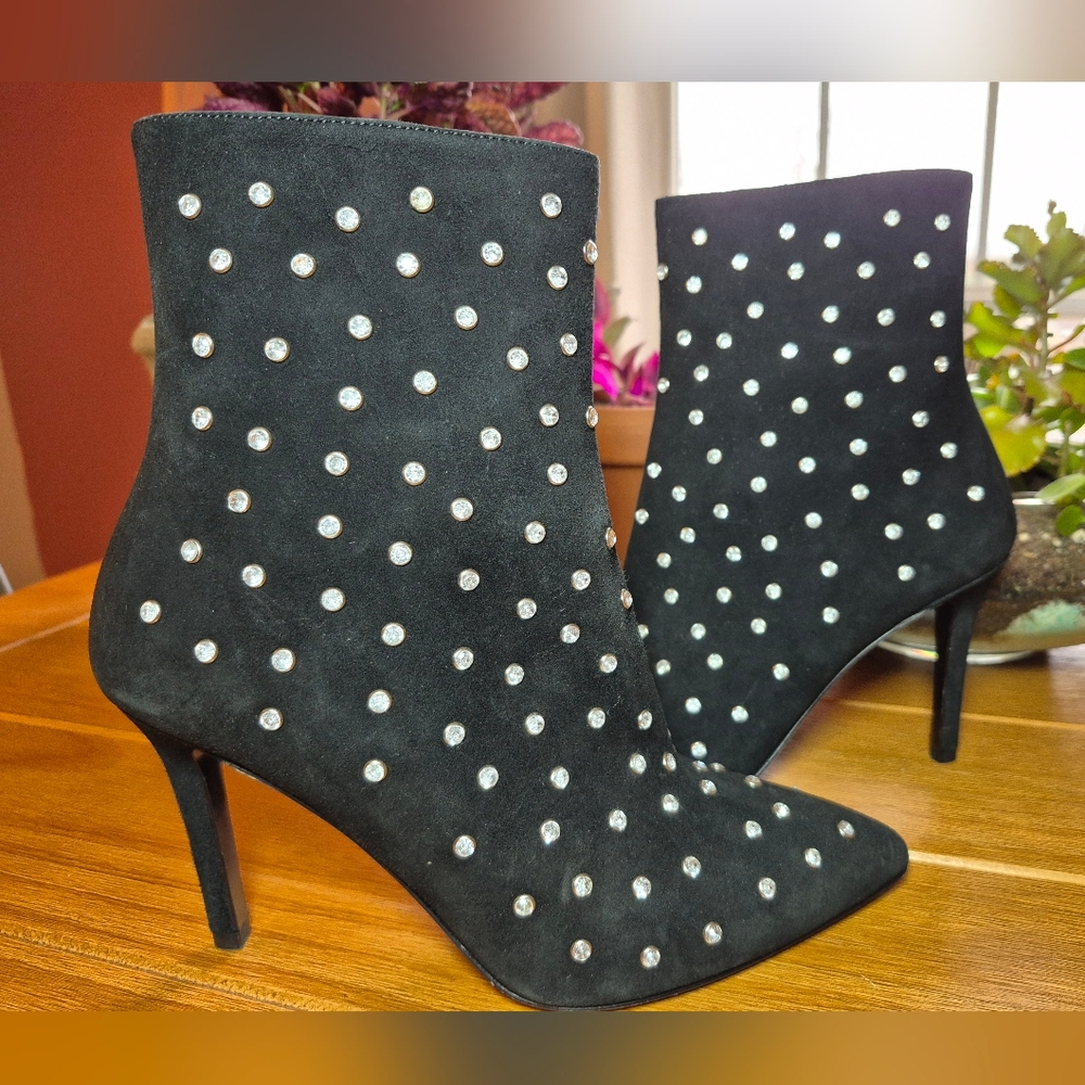 Archive Rhinestone‎ Studded Black Suede Boots - Size 7.5